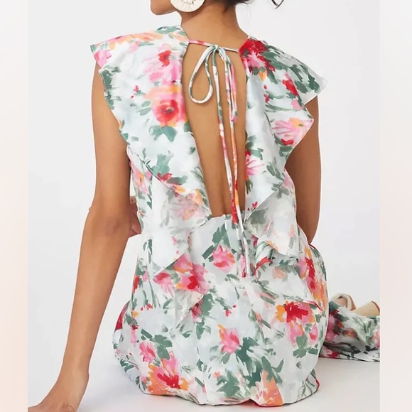 Anthropologie x Hutch Faux Wrap 6P / Sm Pink Green Floral Silky Maxi Dress - Picture 2 of 9